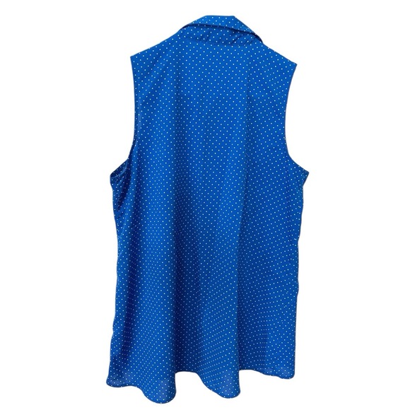 Notations Petite Large Sleeveless Blouse Blue White Polka Dot Collared Tank - Picture 5 of 7